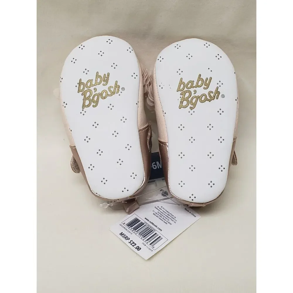 Baby Bgosh Flower Ballerina Style Velcro Slide on Shoes - Size 2 3-6 Months
